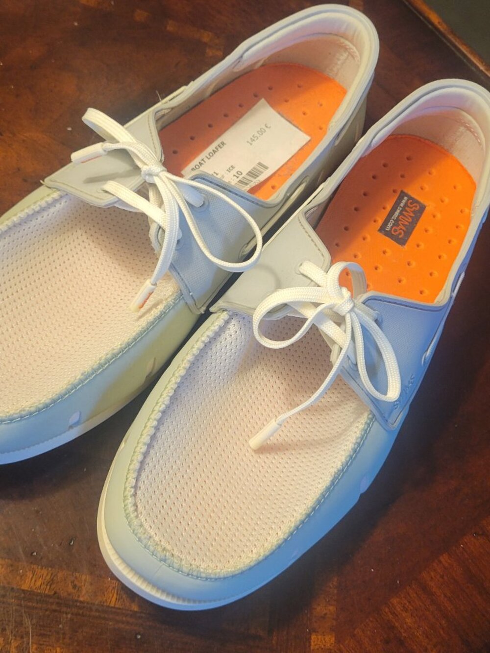 SWIMS White Mesh, Gray-green and Gray Boat Shoes with Orange Insoles - NWOT